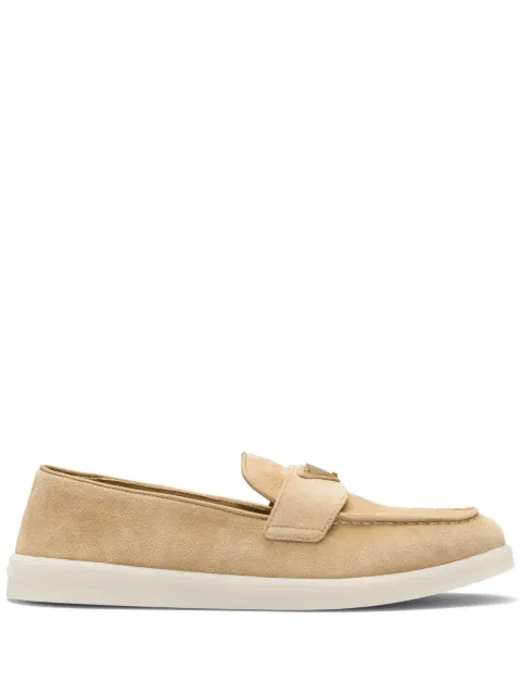 Prada logo-plaque suede loafers Neutrals 1D222NF0253LOL