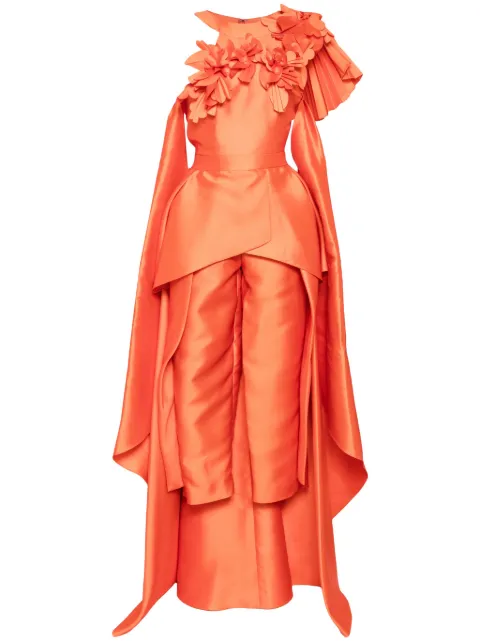 Saiid Kobeisy Mikado jumpsuit with asmmymetrical cuts and matching embroidery Orange RTWSS2423