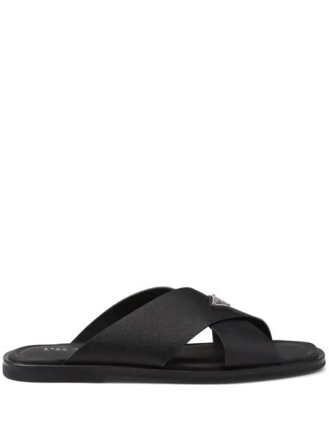 Prada Saffiano leather crisscross slides Black 2X3081FX001053