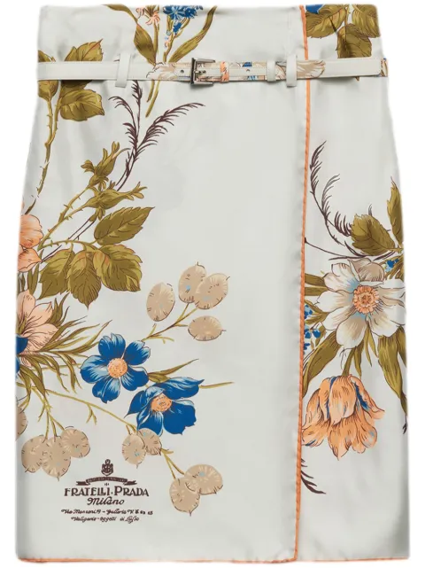 Prada floral-print silk midi skirt White P168KKSOOO15IW