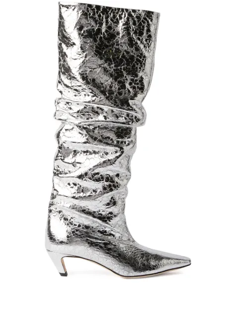 MSGM ruched foiled leather boots Silver 3741MDS710905