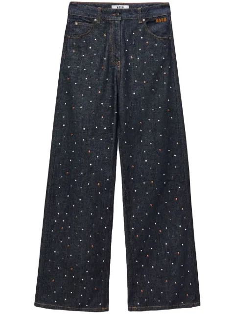 MSGM rhinestone-embellished wide-leg jeans Blue 3741MDP235247766