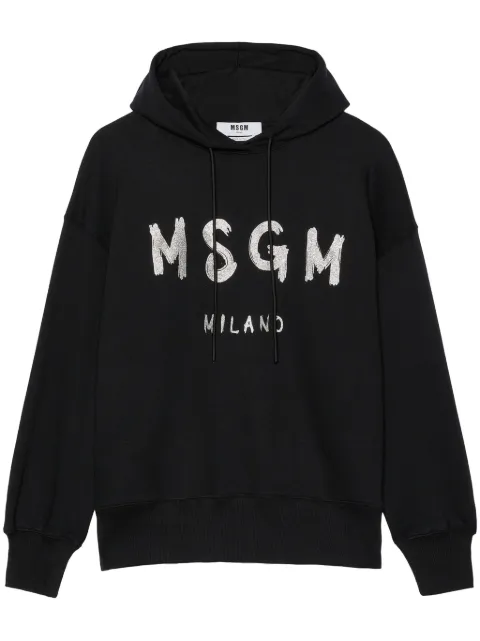 MSGM logo-print cotton hoodie Black 3741MDM515G247799