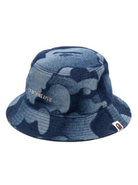 A BATHING APE® logo-plaque denim bucket hat Blue 001HTK301303M