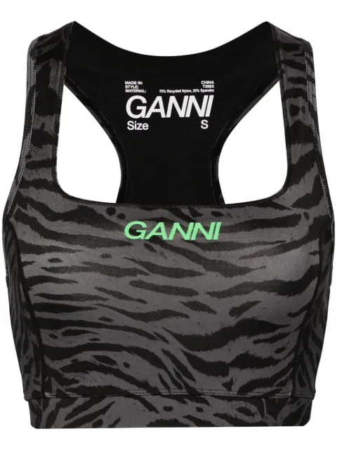 GANNI logo zebra-print crop top Grey T3963