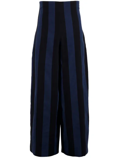 Marrakshi Life high-waisted striped cotton trousers Blue C14080