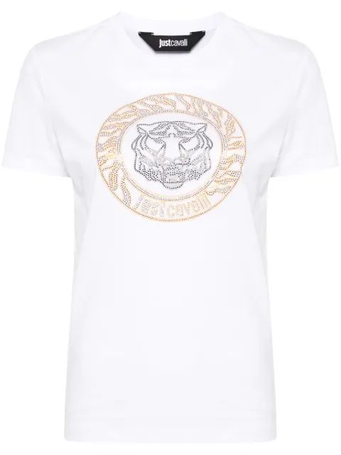 Just Cavalli Tiger Head studded cotton T-shirt White 77PAHE24CJ110