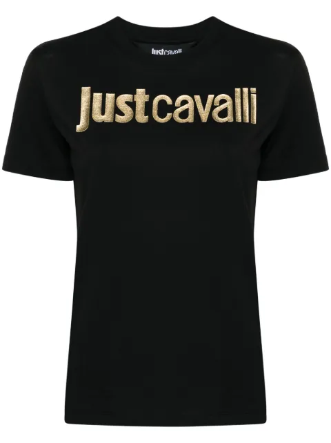 Just Cavalli logo-laminated cotton T-shirt Black 77PAHT00CJ500
