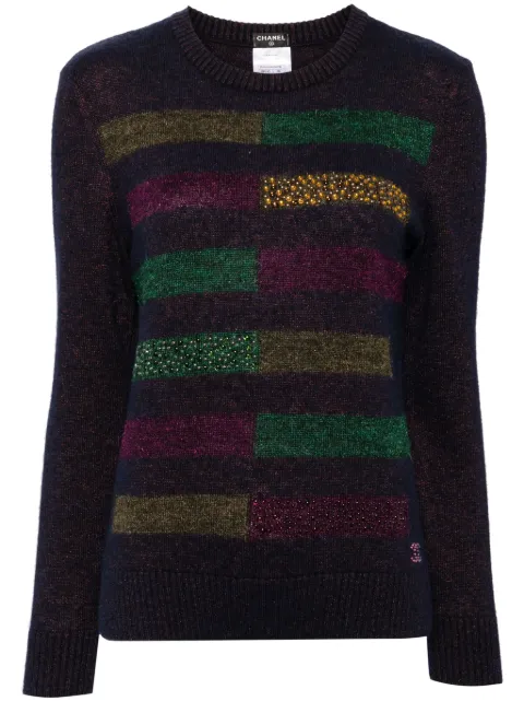 CHANEL Pre-Owned crystal-embellished striped jumper Blue CSSZ7889