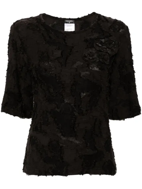 CHANEL Pre-Owned Camellia-appliqué jacquard blouse Black CSSZ7870