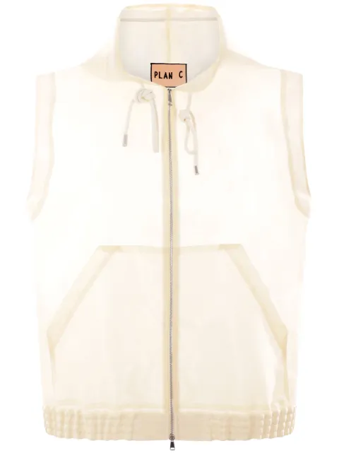 Plan C drawstring-hood zip-up vest White GLCAF05A00TN027