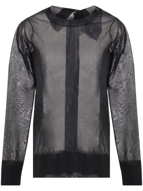 Yohji Yamamoto semi-sheer asymmetric-neck cardigan Black FYK53501