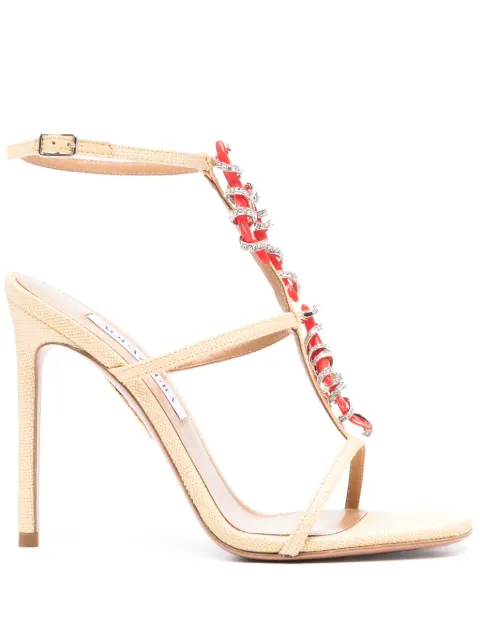 Aquazzura Capri Crush 105mm raffia sandals Neutrals CRHHIGS0WVR