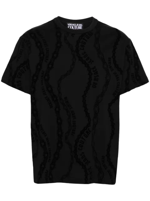 Versace Jeans Couture flocked-logo cotton T-shirt Black 77GAH6R0JS415