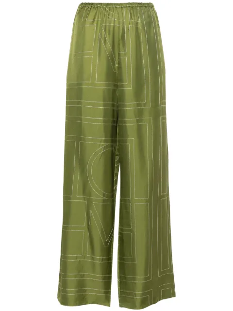 TOTEME monogram silk straight-leg trousers Green 241WRB1092FB0089191