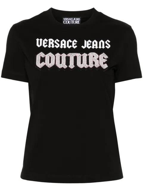 Versace Jeans Couture bead-embellished cotton T-shirt Black 77HAHC02CJ01C