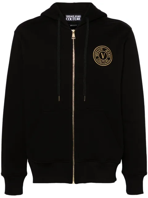 Versace Jeans Couture logo-embroidered zip-up hoodie Black 77GAIT00CF00T