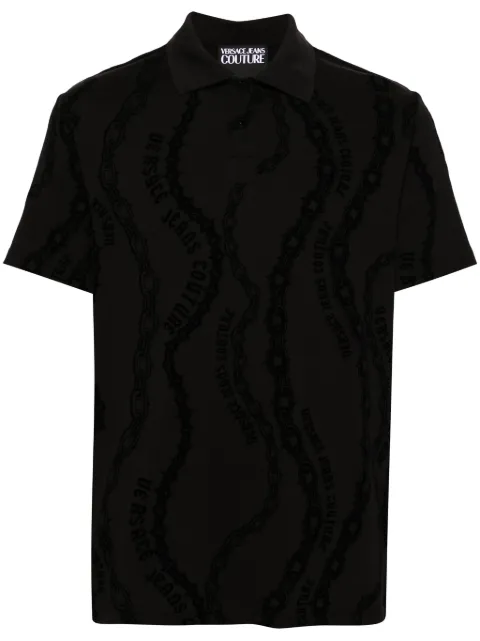 Versace Jeans Couture flocked-print jersey polo shirt Black 77GAG6R0JS415
