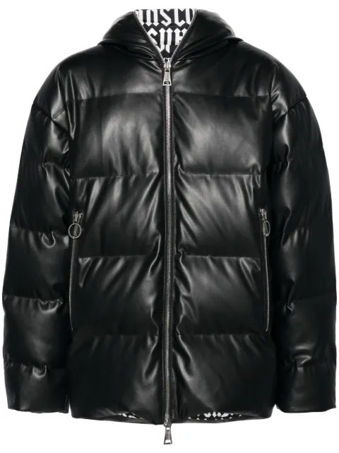 Versace Jeans Couture faux-leather hooded down coat Black 77GAU421CND04