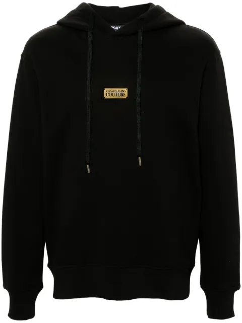 Versace Jeans Couture logo-plaque cotton hoodie Black 77GAIT08CF00T