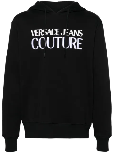 Versace Jeans Couture logo-embroidered cotton hoodie Black 77GAIL03CF02L