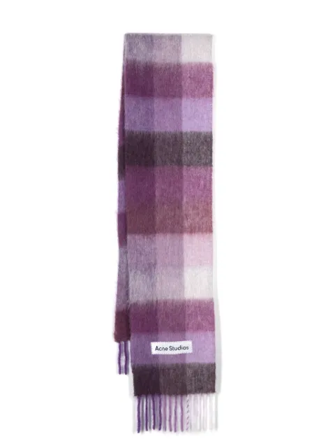Acne Studios logo-patch checked scarf Purple CA0084