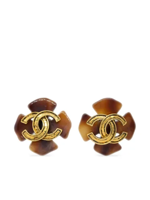 CHANEL Pre-Owned 1994 four leaf clover CC clip-on earrings Brown ER94P