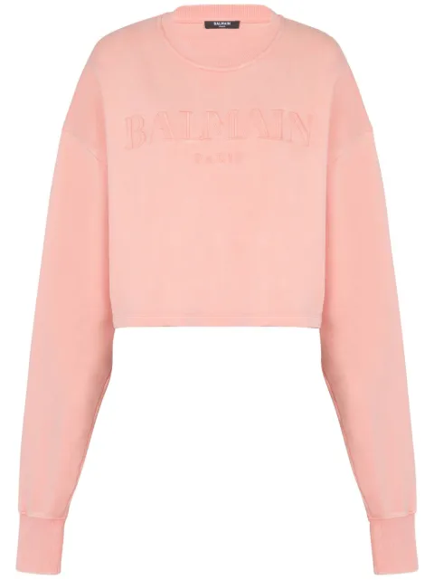 Balmain logo-embroidered cotton sweatshirt Pink DF1JO006BC72