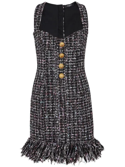 Balmain button-embellished tweed minidress Black DF1R5064XJ24