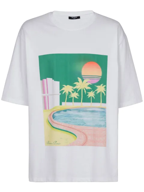 Balmain graphic-print cotton T-shirt White DH1EH015GD73