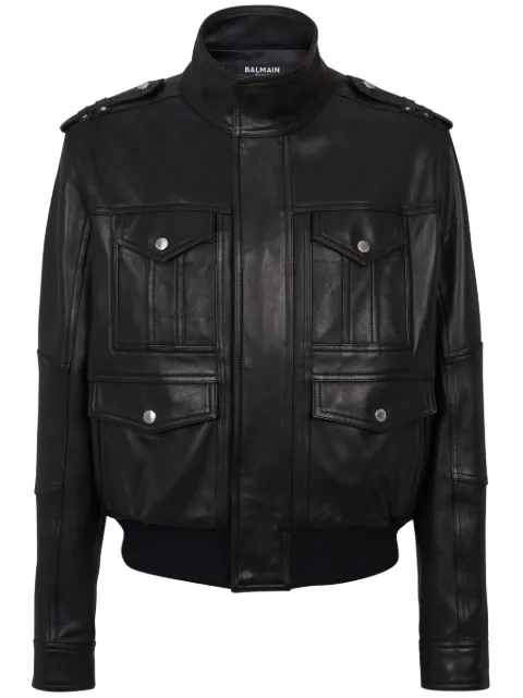 Balmain long-sleeve leather jacket Black DH1TE131LC62