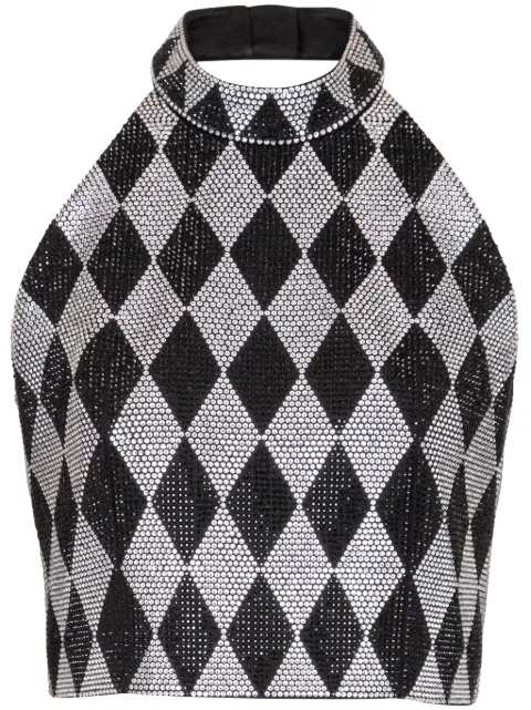 Balmain diamond rhinestone halterneck top Black DF1AB445PC42