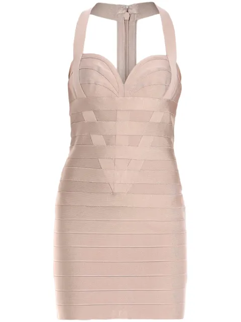 Hervé Léger halterneck bandage minidress Neutrals HLT8471376