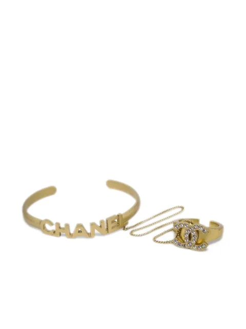 CHANEL Pre-Owned 2001 CC rhinestone-embellished chain cuff ring Gold R01C