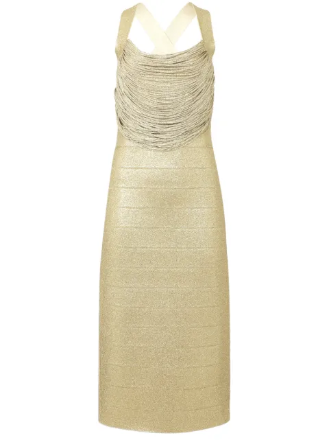 Hervé Léger Disco Knit bandage midi dress Gold 46MDF8456466