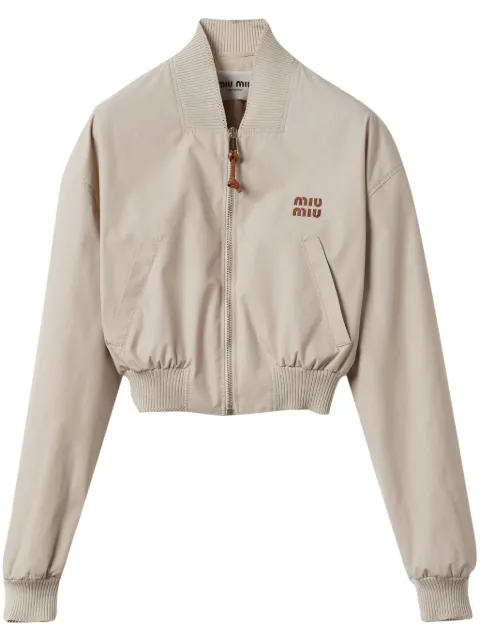 Miu Miu Panama cropped bomber jacket Neutrals ML1050SOOO12NS