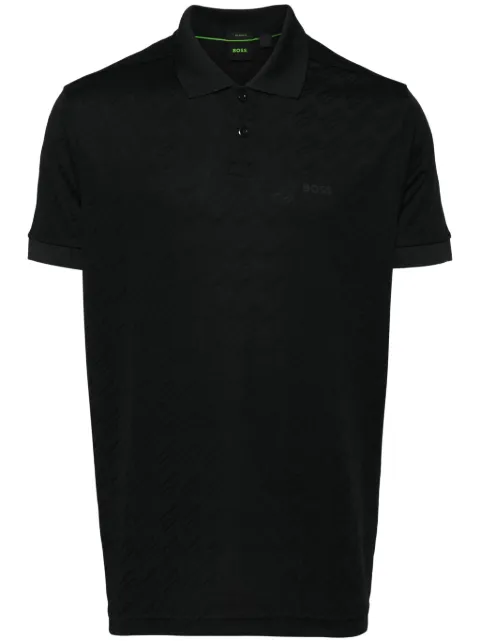 BOSS logo-print monogram-pattern polo shirt Black 50514984