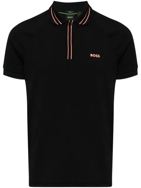 BOSS logo-print striped-trim polo shirt Black 50514854