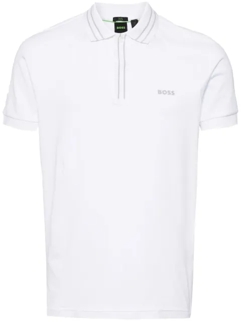 BOSS logo-print striped-trim polo shirt White 50514854