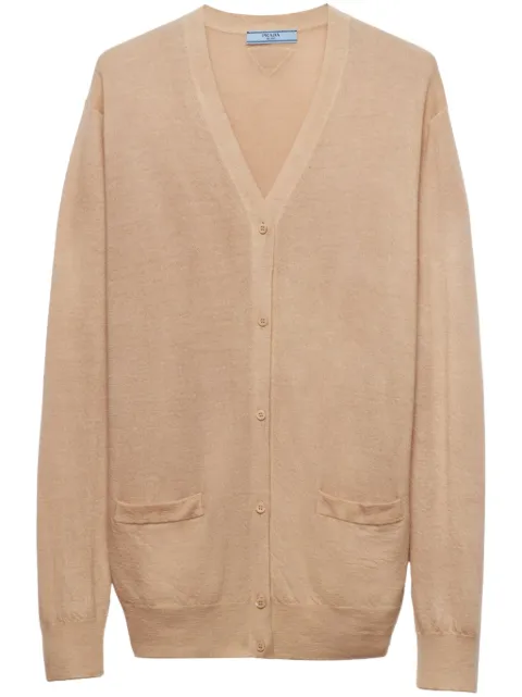 Prada triangle-logo cashmere cardigan Neutrals P25M95SOOO15HV