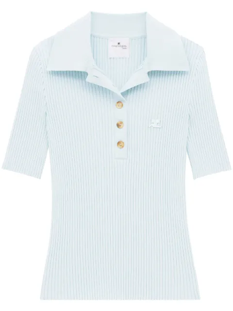 Courrèges Signature ribbed polo top Blue 224MPO029FI0001