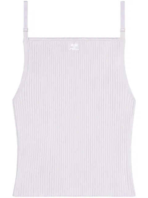 Courrèges logo-embroidered ribbed tank top Neutrals 324MTO340FI0001