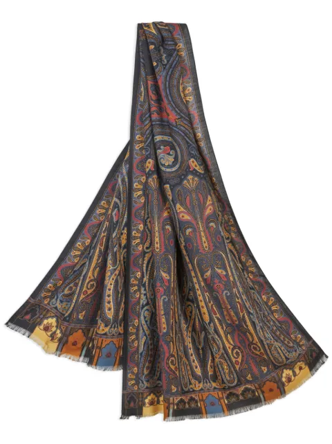 ETRO printed wool and silk scarf Black WATA0010AA051