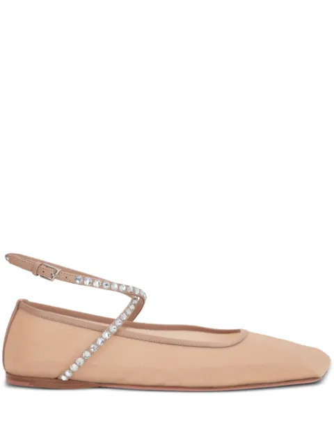 Amina Muaddi Ane crystal-embellished ballerina shoes Neutrals ANEMESHCRYSTALFLATMESH