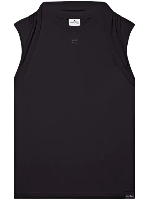 Courrèges draped-detail cotton tank top Black 324JDE081JS0107