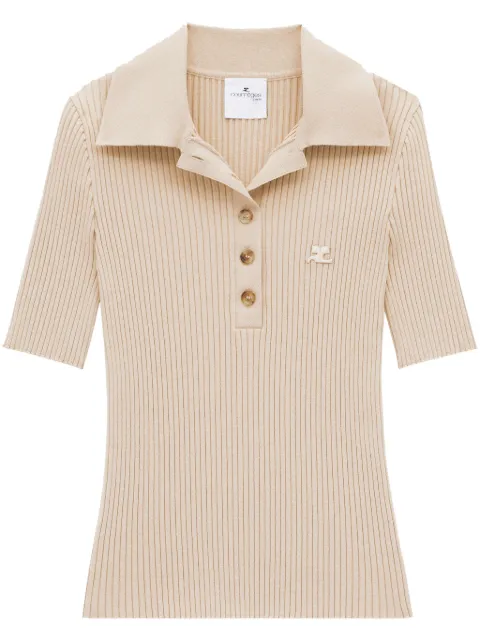 Courrèges Iconic ribbed-knit polo shirt Neutrals VESMPO029FI0001
