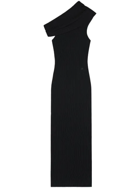 Courrèges assymetric ribbed-knit long dress Black 324MRO469FI0001