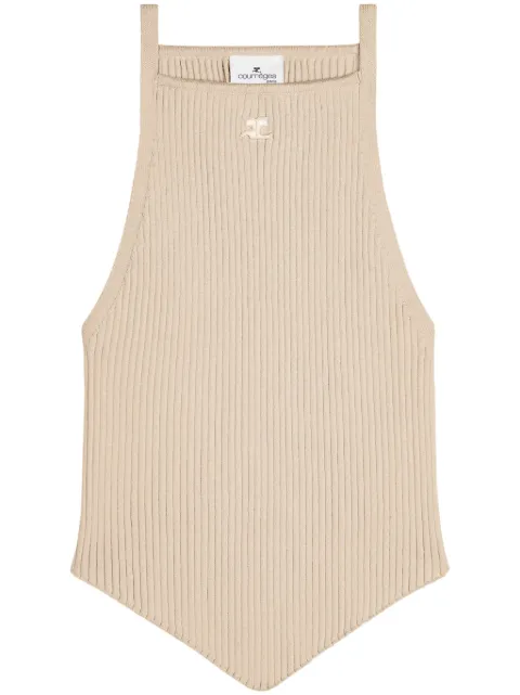 Courrèges logo-embroidered ribbed top Neutrals VESMTO042FI0001