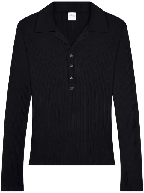 Courrèges cotton-wool blend polo shirt Black 324MPO038FI0049