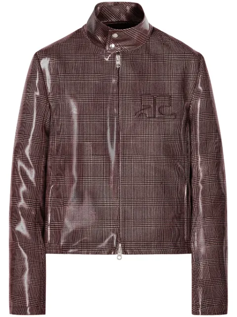 Courrèges shaded-logo patent biker jacket Brown 324CBL195VY0023